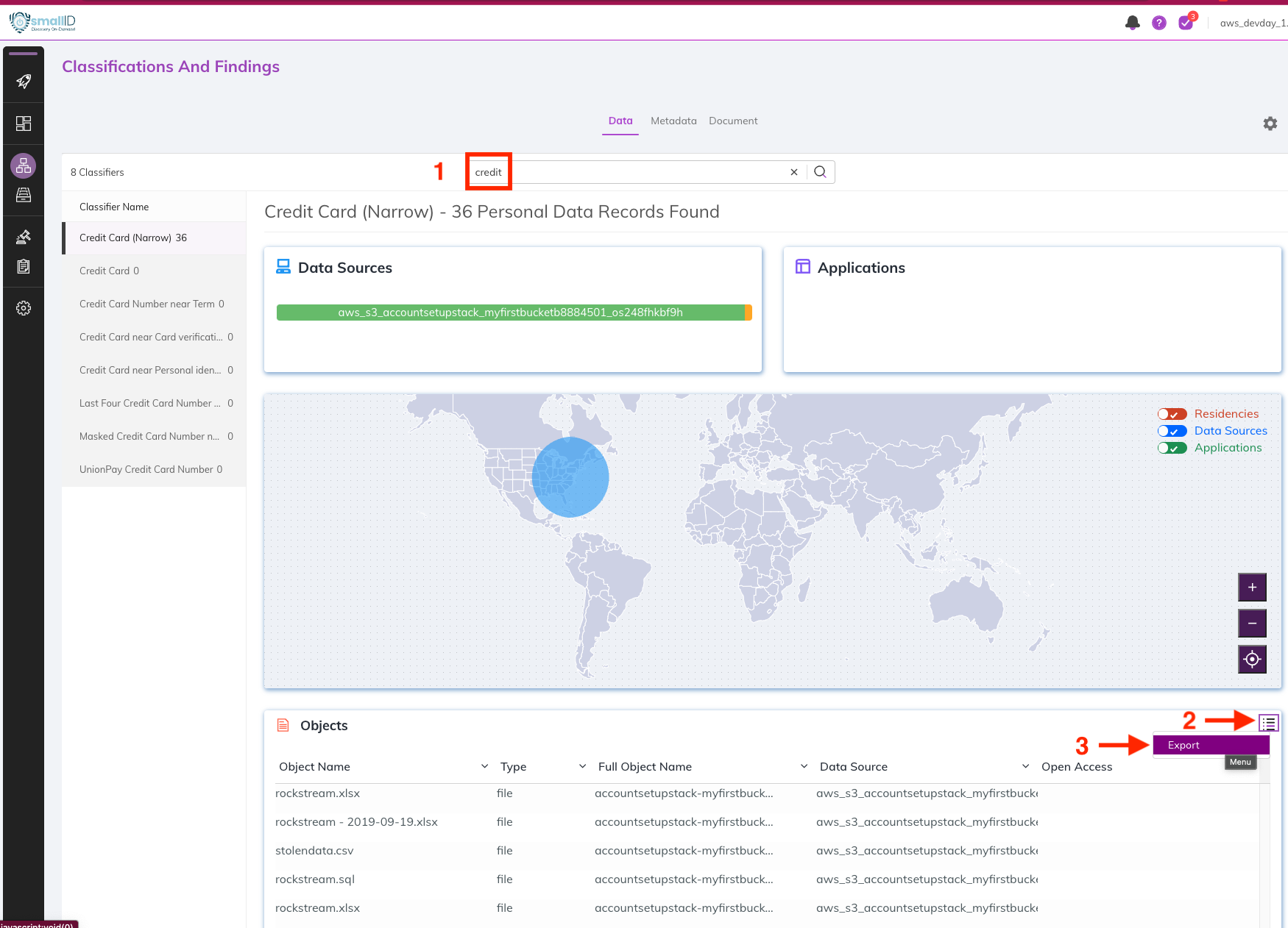 export object via classification UI
